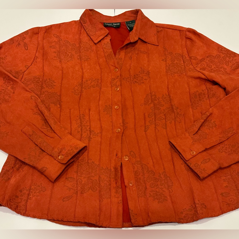 Lemon‎ Grass Studio Orange Floral Polyester Button-Up Shirt